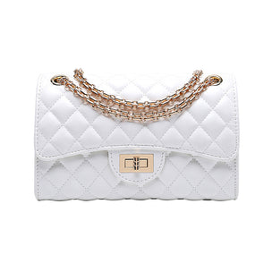 Women Quilted Leather Crossbody Shoulder Bag with Chain